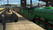 Flying Scotsman coupled to the red express coaches in CGI