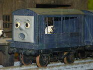 A poultry wagon with a face at Drayton Manor in 2023