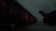 Thomas with a long train of mail vans in the eleventh series