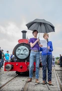 Veronica Chambers handing over "Sir Handel" to the Talyllyn Railway in 2024