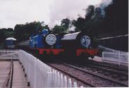 Daisy (with a Troublesome Truck face) with Thomas and Wilbert at the Dean Forest Railway