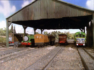 Daisy causes disruption for Toby, Percy, Henrietta and Annie and Clarabel in the Carriage Shed