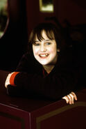 Mara Wilson on board Lady on set of Magic Railroad