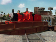 James spins on the turntable with the bees on his boiler