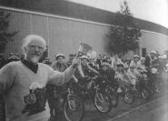 Christopher starting a Blue Peter Bikeathon for Leukemia Research on 11 May 2003