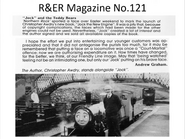 Christopher Awdry standing next to Northern Rock in the guise of "Jock" at the Ravenglass and Eskdale Railway.