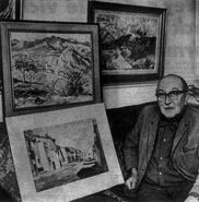 Dalby with some of his paintings in 1970