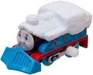 Snow-covered Thomas with snowplough