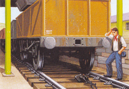 A mineral truck with a broken coupling