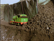 Percy by the canvas barrier