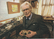 Wilbert with his model railways and controller in 1982