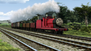 A red brake van in Blue Mountain Mystery