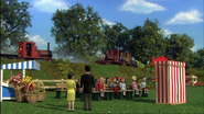 Duncan and Skarloey arrive at the Puppet Show