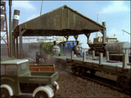 A Dyson lorry at Brendam Docks alongside Thomas and Percy in the fifth series