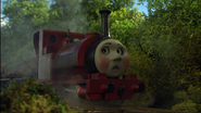 The repainted crimson red pistons moderately weathered for a single scene in Duncan Does it All