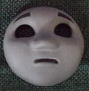 Skarloey's worried face on display at the Awdry Extravaganza 2 at the Talyllyn Railway in 2022