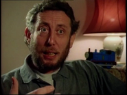 Michael Rosen with a Motorized Thomas The Thomas the Tank Engine Man