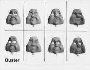 Buster's faces [74] (Note: Buster's unused snoring, shocked and smug faces next to his content face on the top left and right and his angry face between his sleeping and intrigued faces)