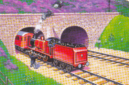 The engine attempting to push Henry out of the tunnel