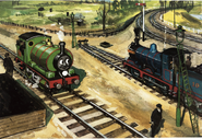 Percy and Douglas wait for Stepney to arrive by the bridges