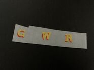 A spare unused decal sheet for Duck's GWR lettering prior to being sold by The Prop Gallery in 2022