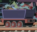A purple scrap wagon