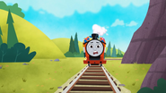 James on the track passing the mountain