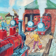 Nancy with Skarloey, Rheneas, Peter Sam and Duncan in a 1980 jigsaw puzzle