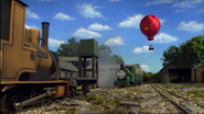 The balloon in the sky (Note: Peter Sam is wearing Duncan's CGI face)