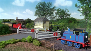 James, George and Thomas at a level crossing in the sixth series