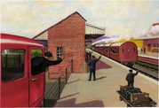 Bertie's driver waves to Edward's train at Wellsworth