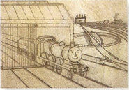 Awdry's original sketch for the second illustration of Troublesome Trucks