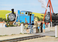 People standing on the level crossing at Ffarquhar