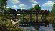 Skarloey and Rheneas crossing the bridge