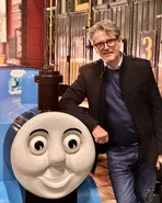 Erik with a model of Thomas at the Museum Buurtspoorweg