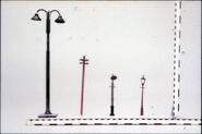 Various lamps and a telephone pole