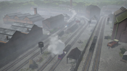 Knapford Yard in the fog