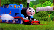 Thomas derailed in Hiro's Hideout in an Engine Adventures book