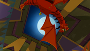 The dragon flies through the roof of Rolf's Castle