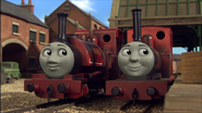 Skarloey with Rheneas at the Wharf with CGI faces