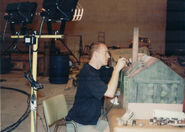 Dave Asling airbrushing a warehouse model