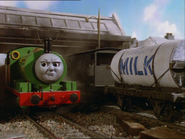 Percy next to a milk tanker