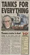 March22nd1997DailyMirrorAwdryDeathArticle.jpeg (157 KB) "Tanks for Everything" Daily Mirror Article from March 22nd 1997, regarding Awdry's passing.