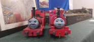 Rheneas and Skarloey togther with Skarloey wearing a screen used determined face