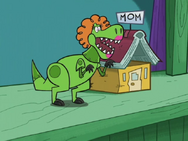 Mrs. Snaptrap portrayed as a dinosaur toy in Snaptrap's puppet show in Kid Stuff.