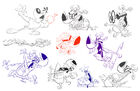 Sketches of Dudley, Snaptrap, The Chameleon, The Chief (in Top Dog) , and Keswick in Dog House and Time Waits for No Mutt.