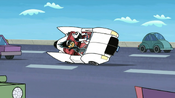 T.U.F.F. Mobile on wheelie position during drive in Legal Beagle.