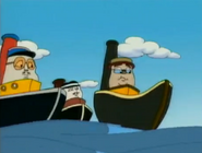 Cartoon animated Zebedee (between Hercules and O.J.) in the opening of Salty's Lighthouse