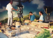 A Ballantine's tower on the set of Wellsworth Station in a behind the scenes photo of the third series of Thomas & Friends.