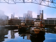 The North West Pacific Lines building or the number one terminal building reused on the Canal set in High Tide